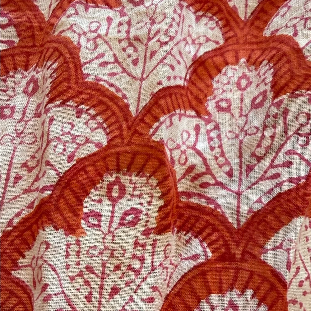 Roberta Roller Rabbit Pink Red and White Patterned 76” long Scarf with Tassels
